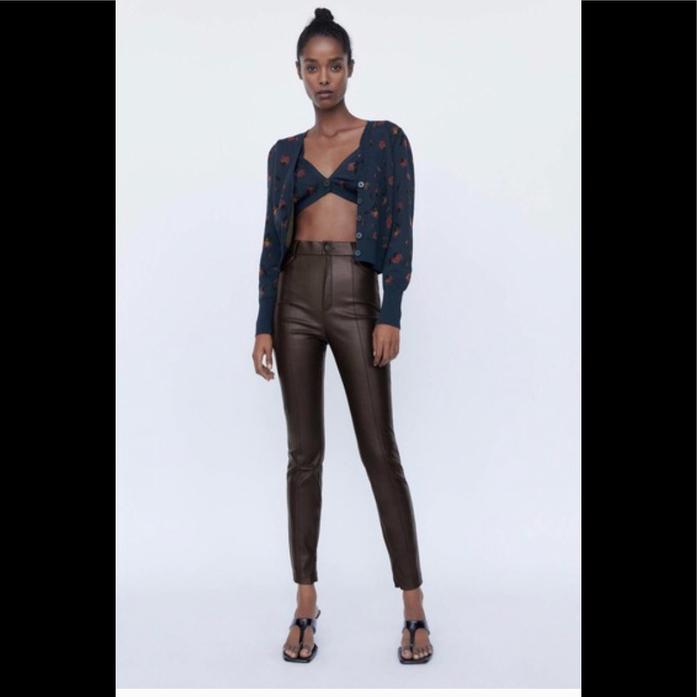 Zara chocolate brown faux leather leggings small